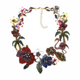 Indian Vintage Flamingo Choker Necklace - Multicolor Crystal Rhinestone Statement